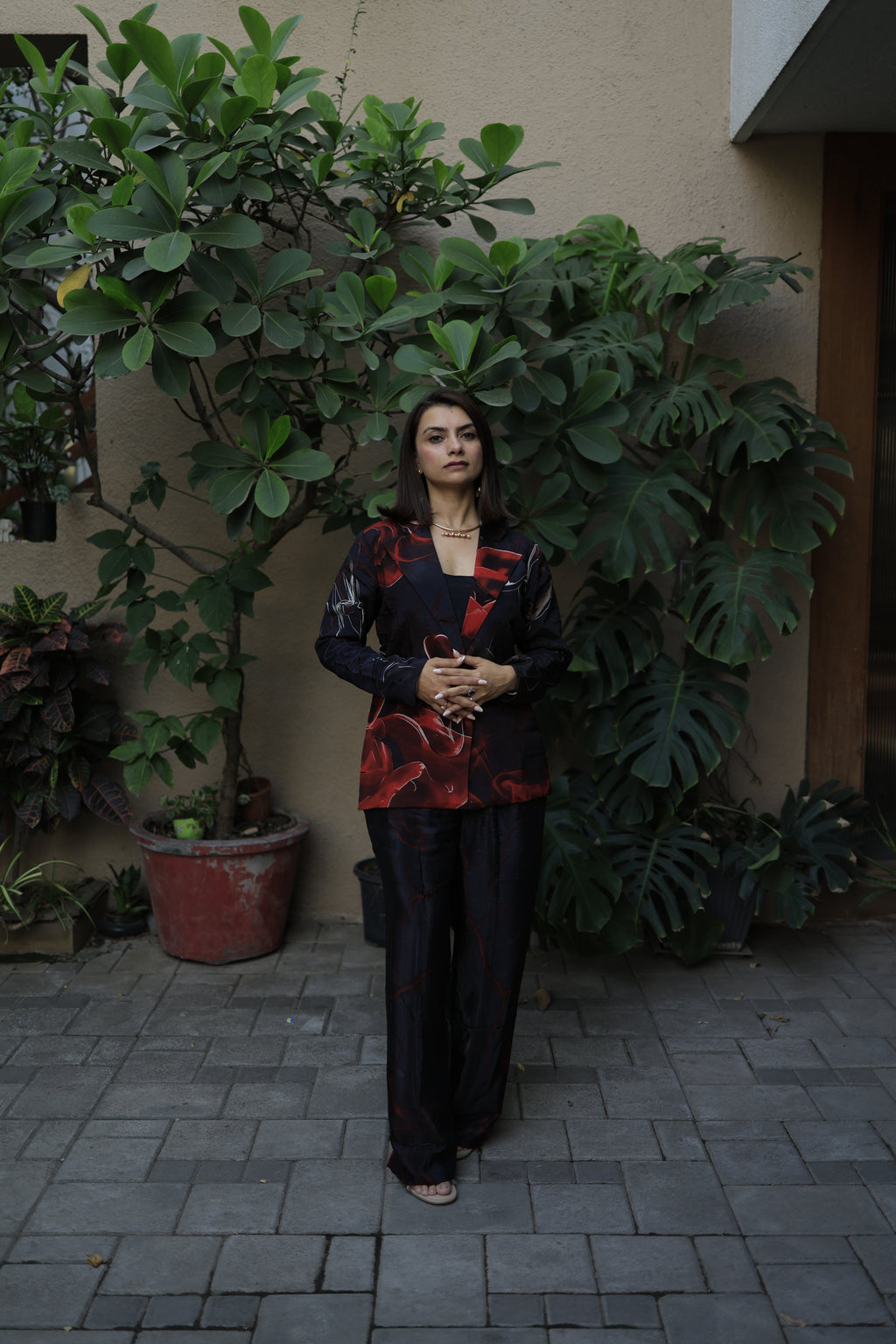 Fire Flame Black Blazer Co-Ord Set