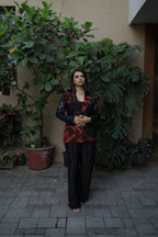 Fire Flame Black Blazer Co-Ord Set