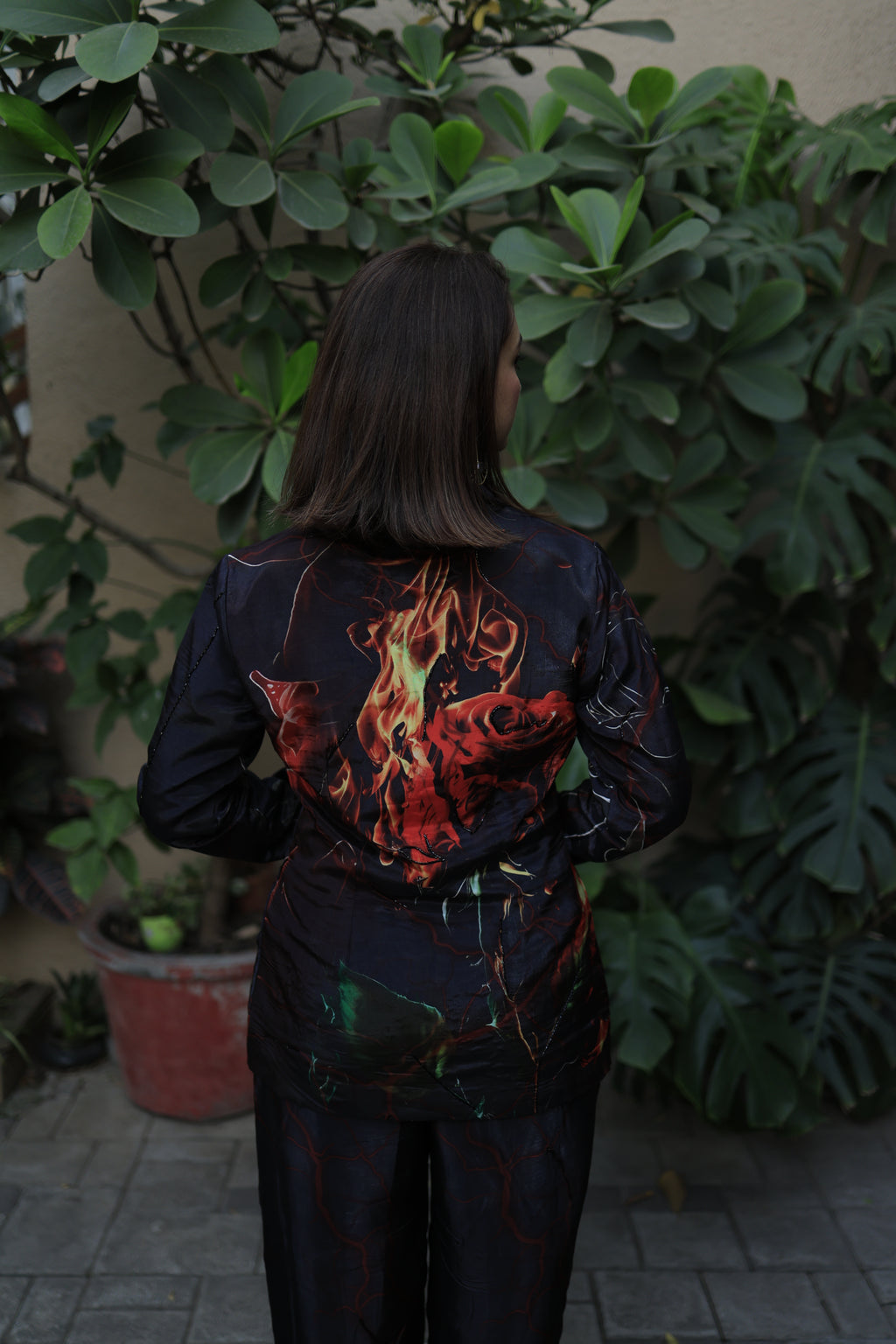 Fire Flame Black Blazer Co-Ord Set