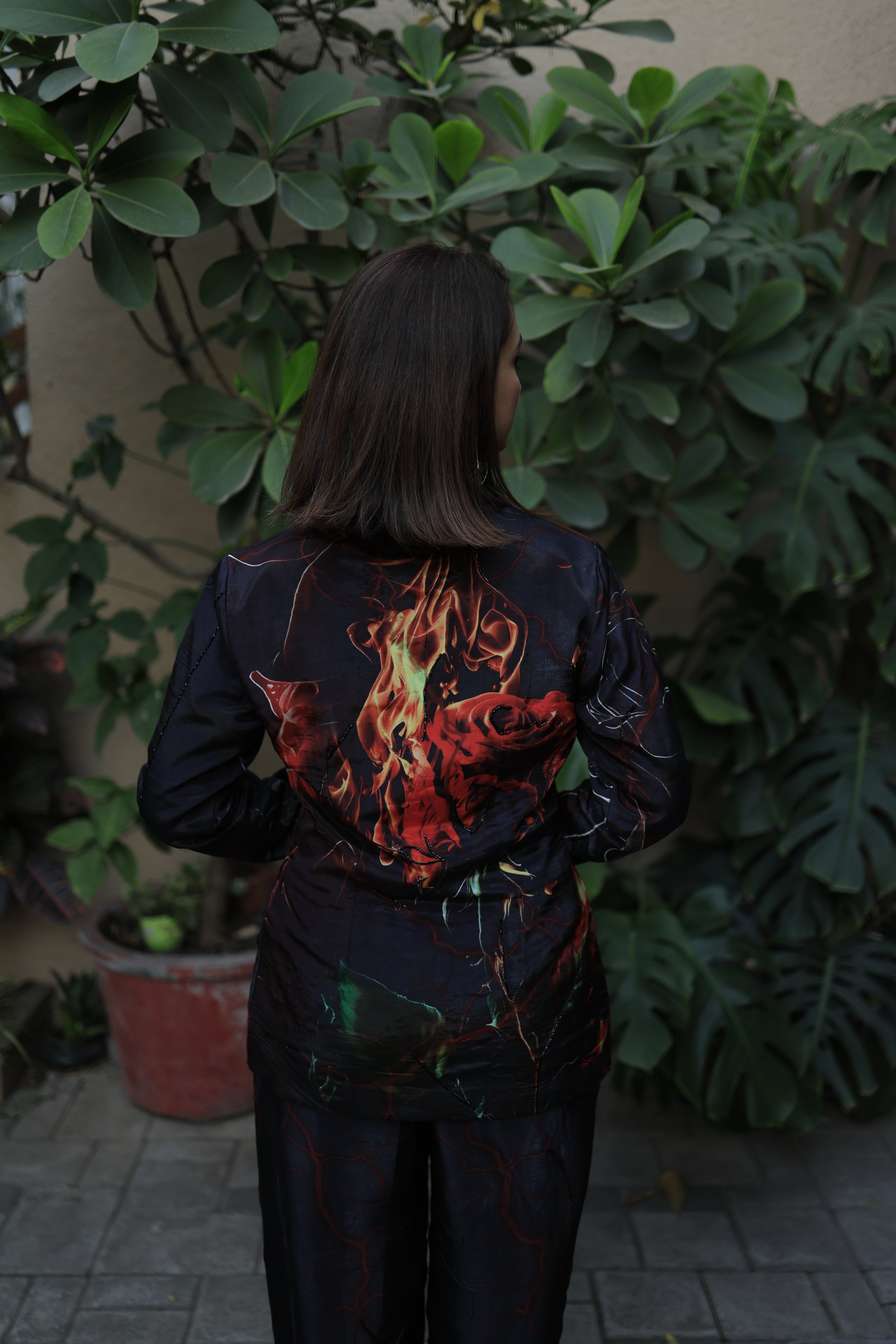 Fire Flame Black Blazer Co-Ord Set