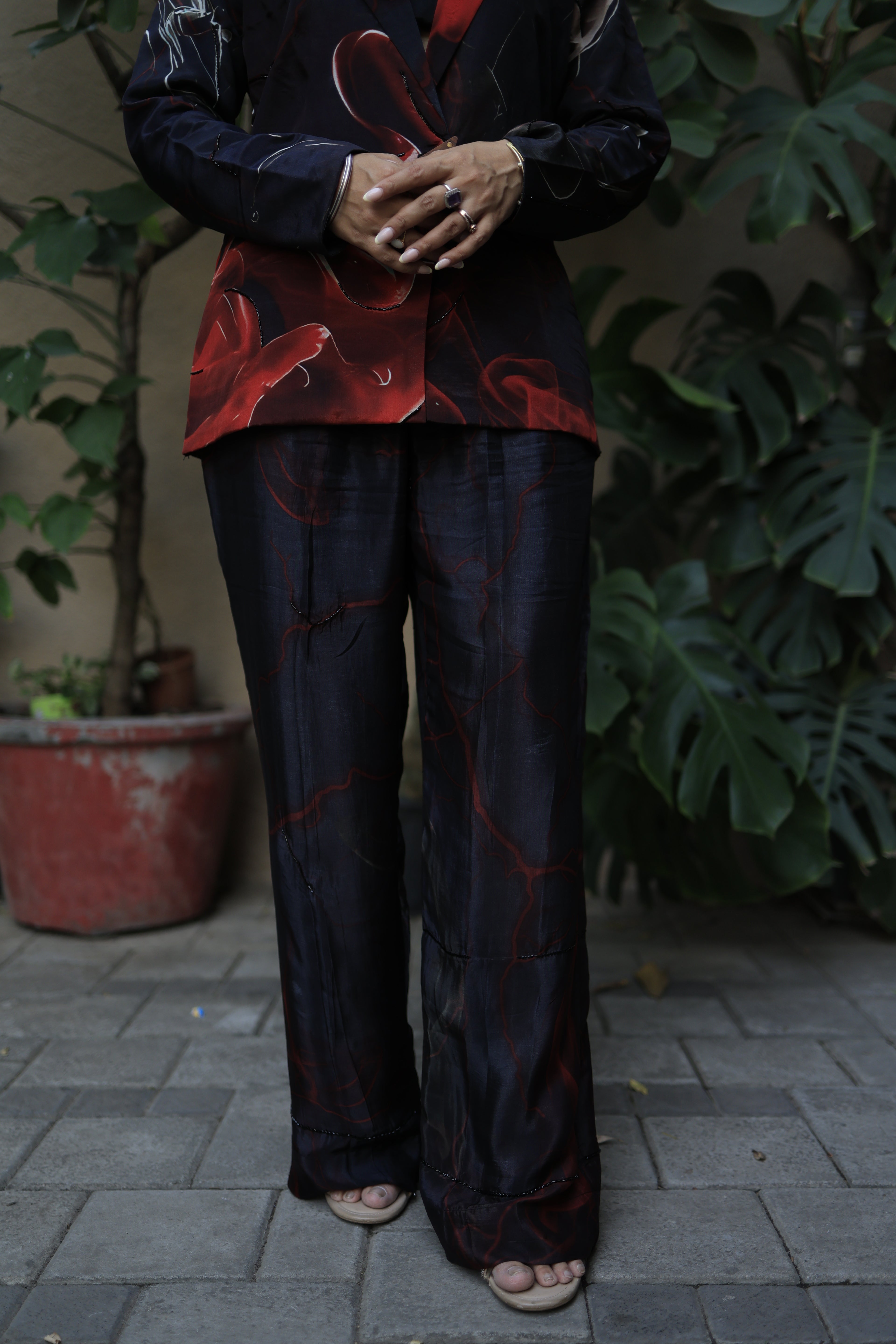 Fire Flame Black Blazer Co-Ord Set