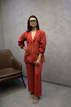 Red Ruby Geometric Blazer Co-Ord Set