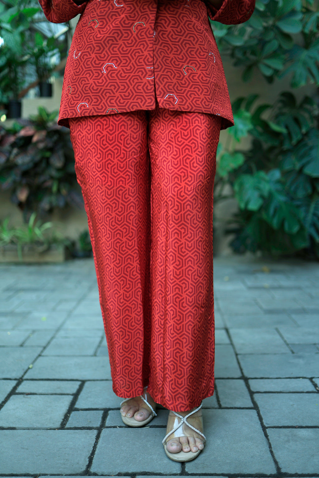 Red Ruby Geometric Blazer Co-Ord Set