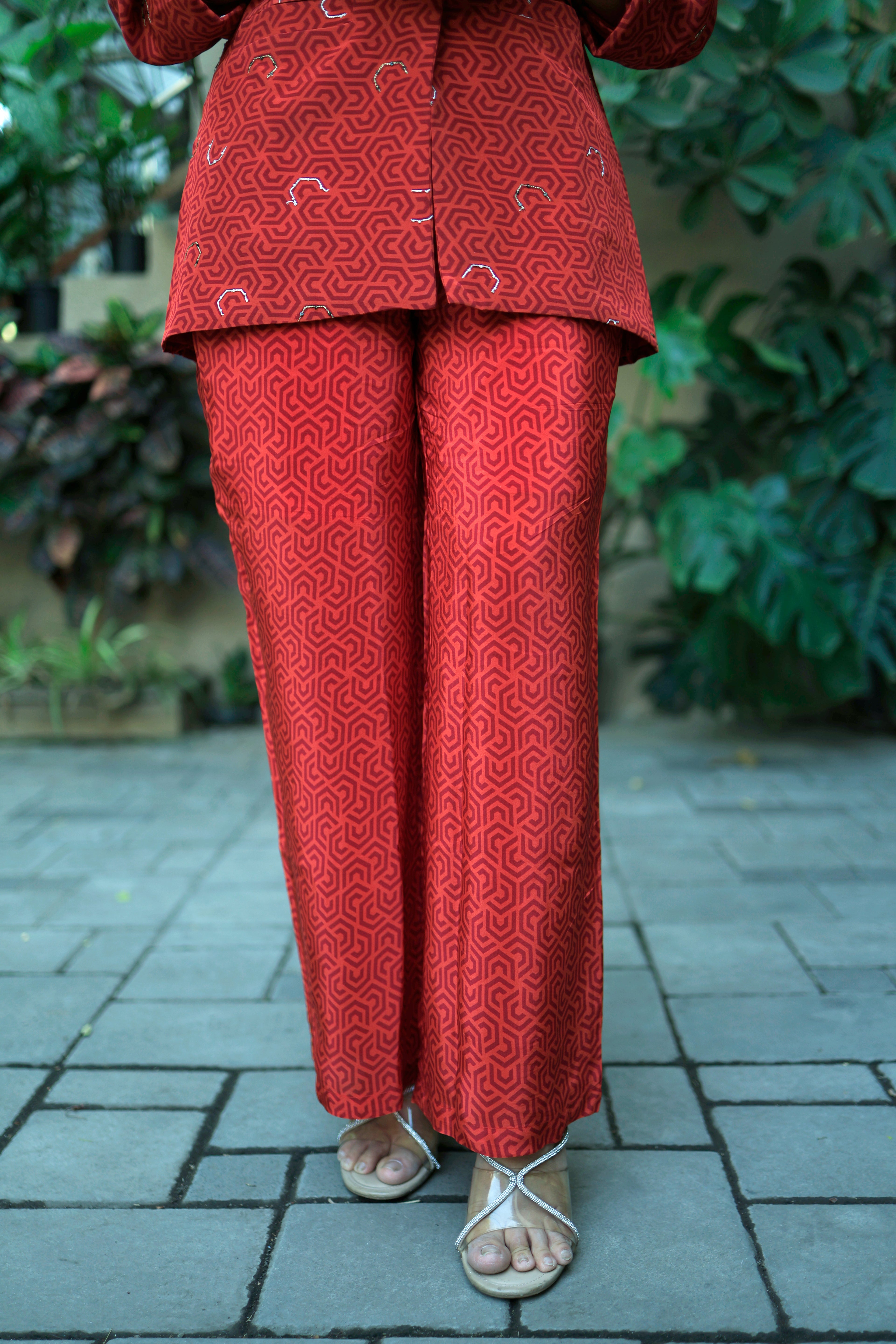 Red Ruby Geometric Blazer Co-Ord Set