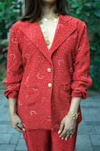 Red Ruby Geometric Blazer Co-Ord Set