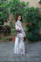 White and Black Abstract Ink Print Blazer Co-Ord Set