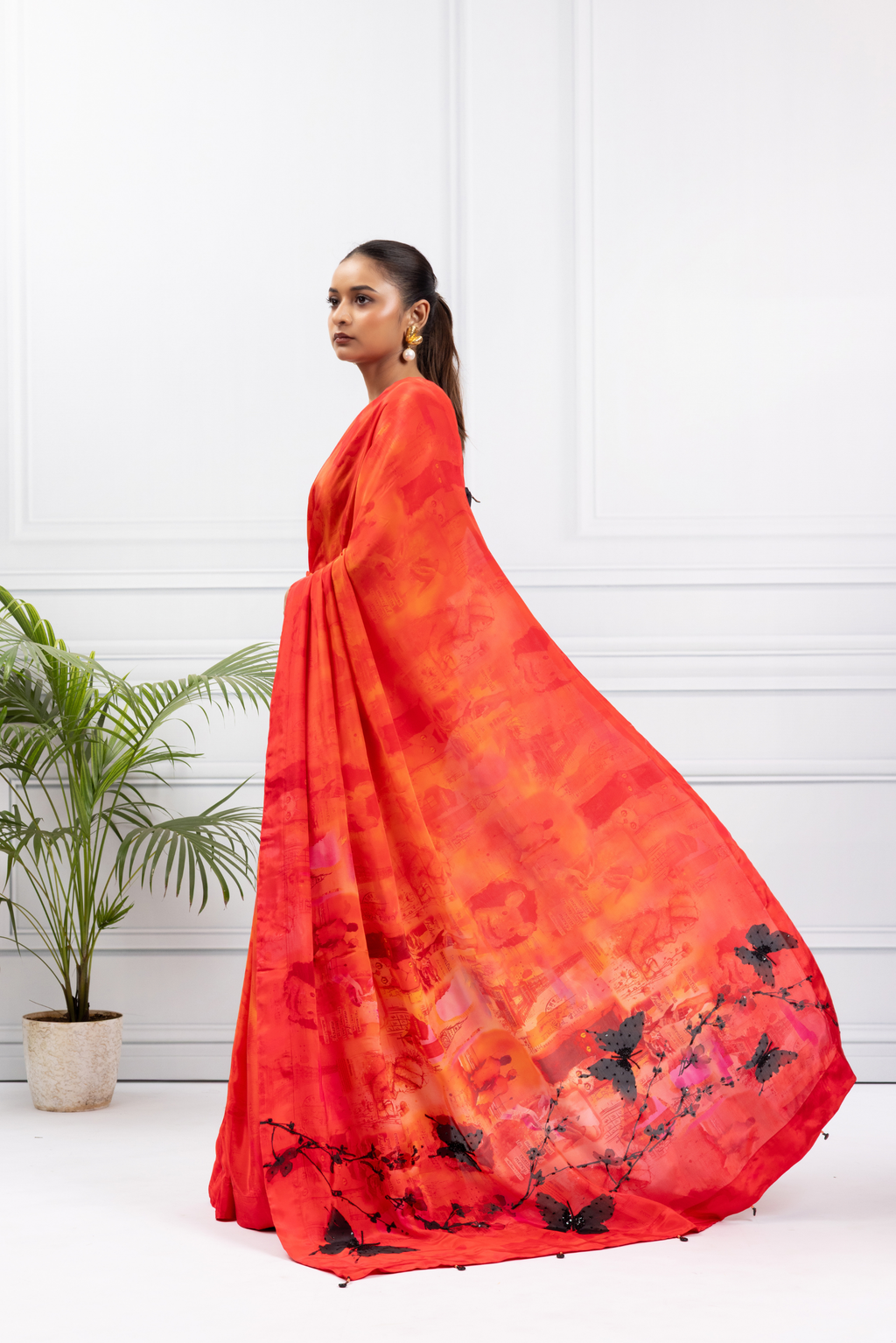 Butterfly in Paris Red Saree