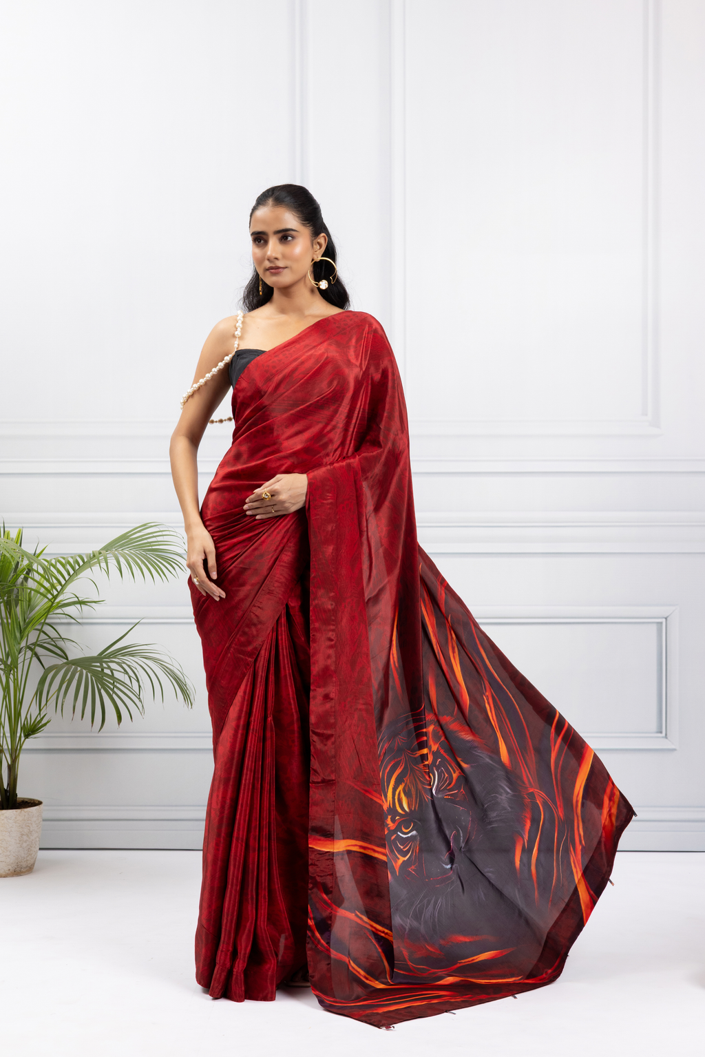 Red Roaring Tiger Club Saree