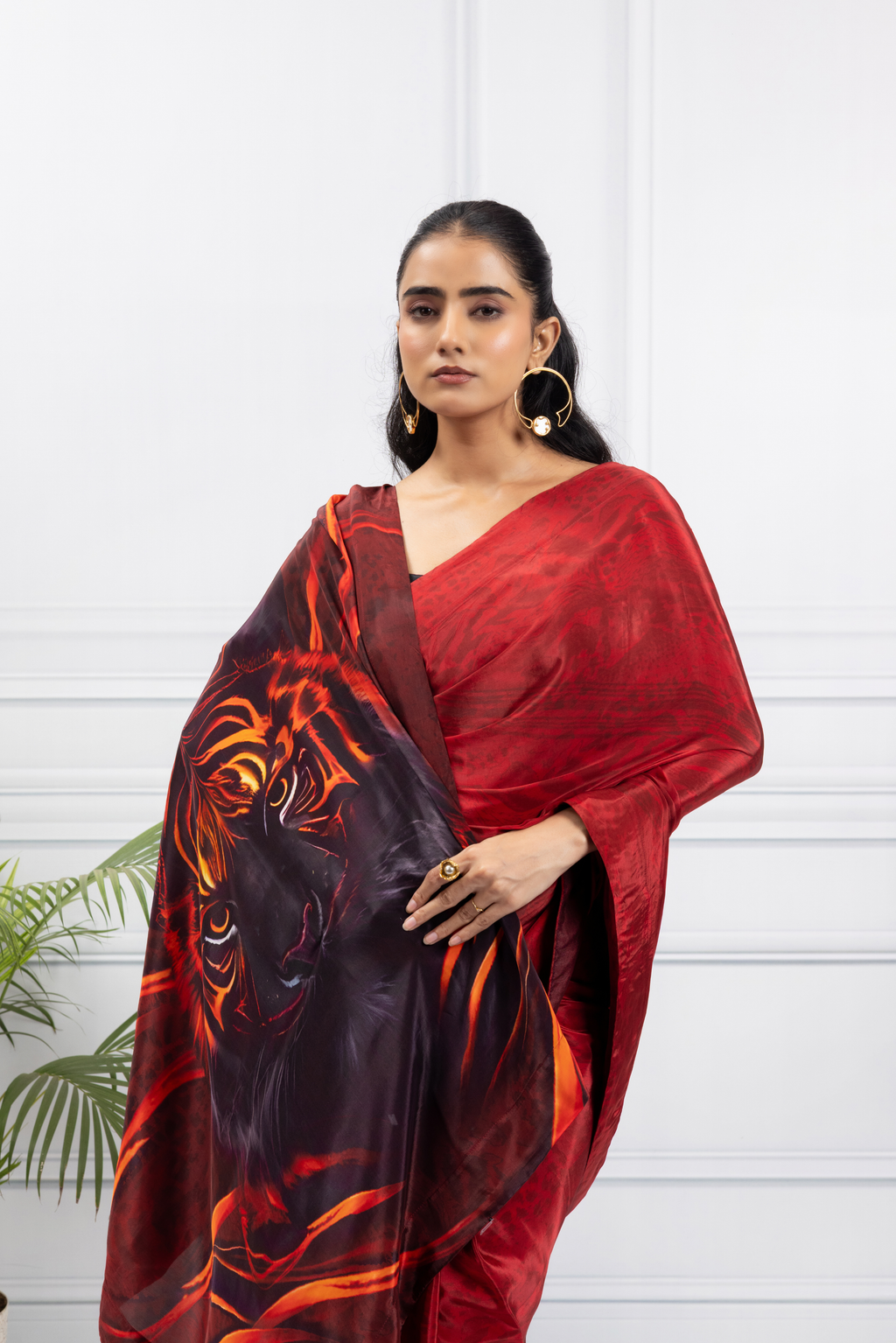Red Roaring Tiger Club Saree