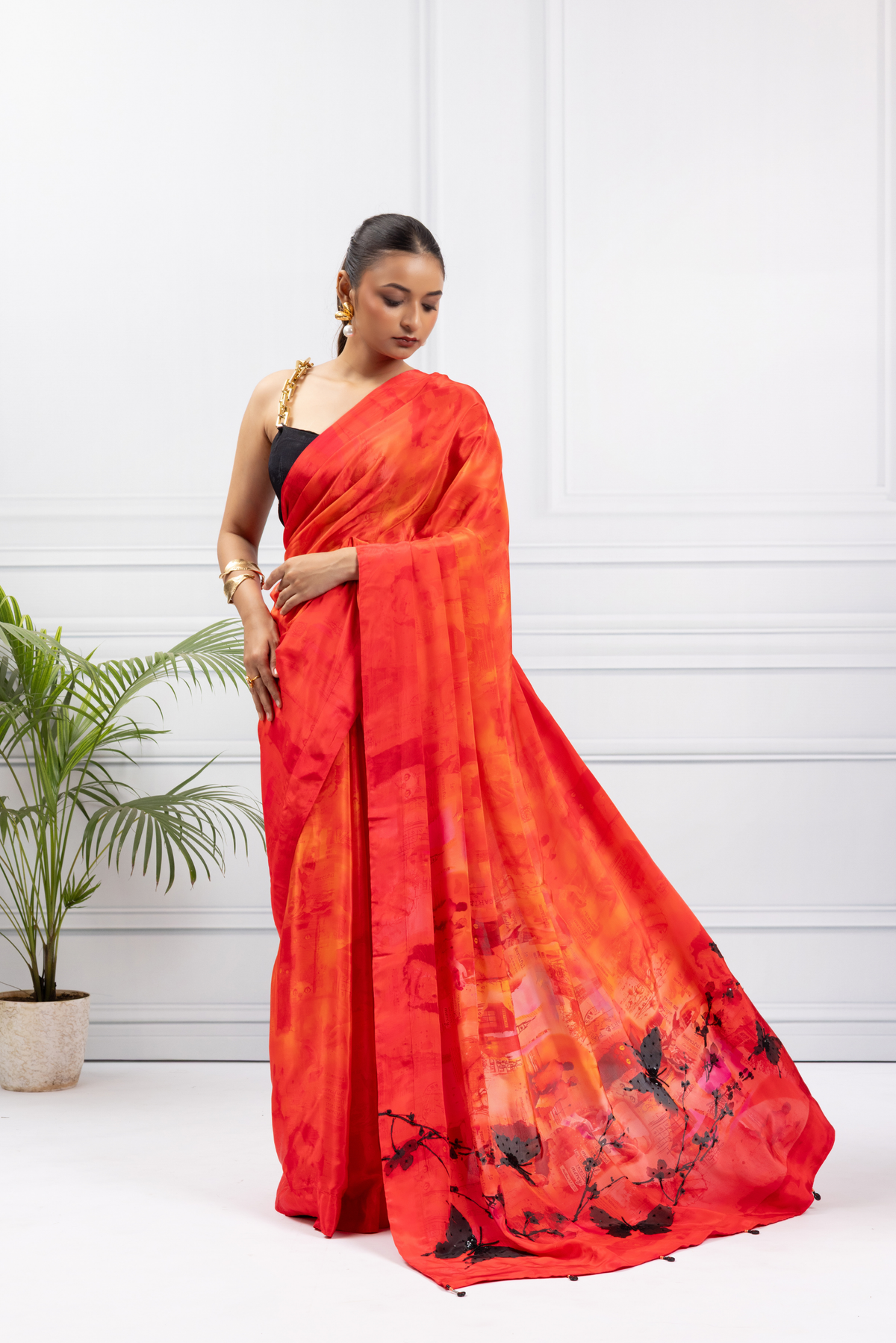 Butterfly in Paris Red Saree