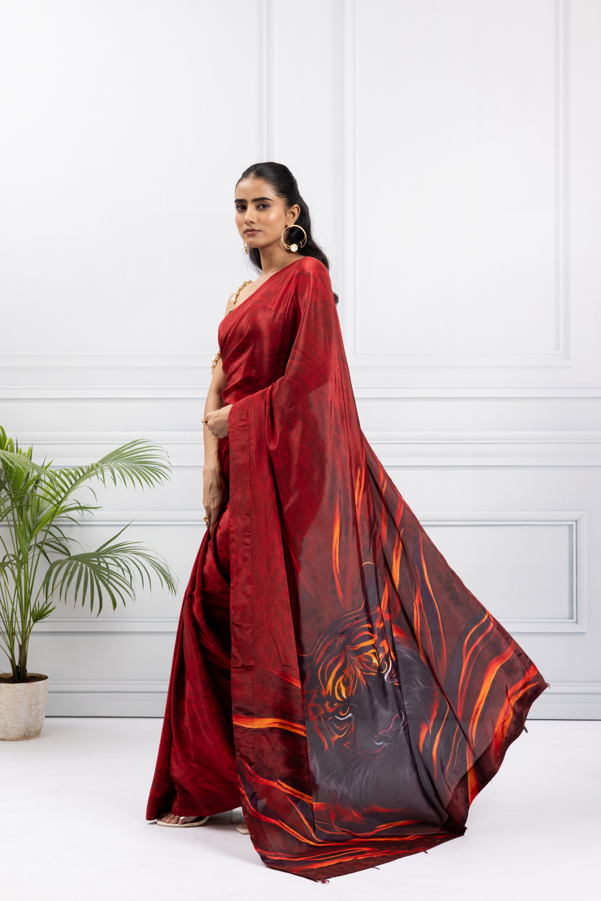 Red Roaring Tiger Club Saree