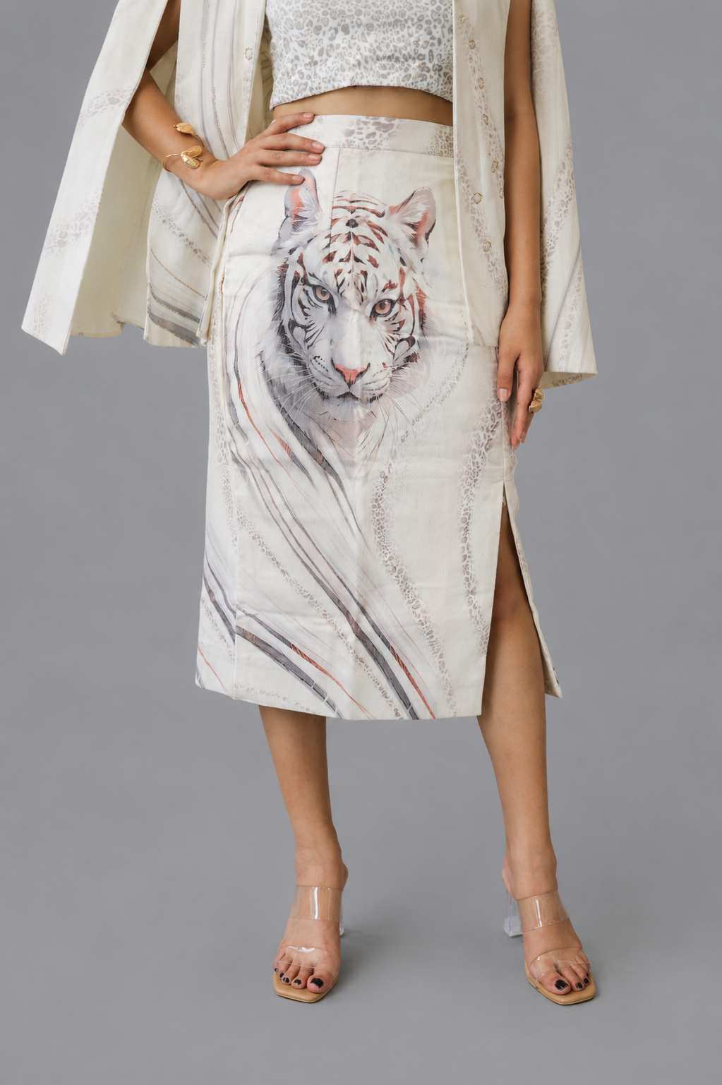 White Tiger Blazer & Pencil Skirt Set