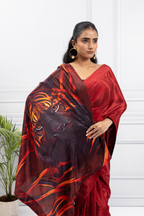 Red Roaring Tiger Club Saree