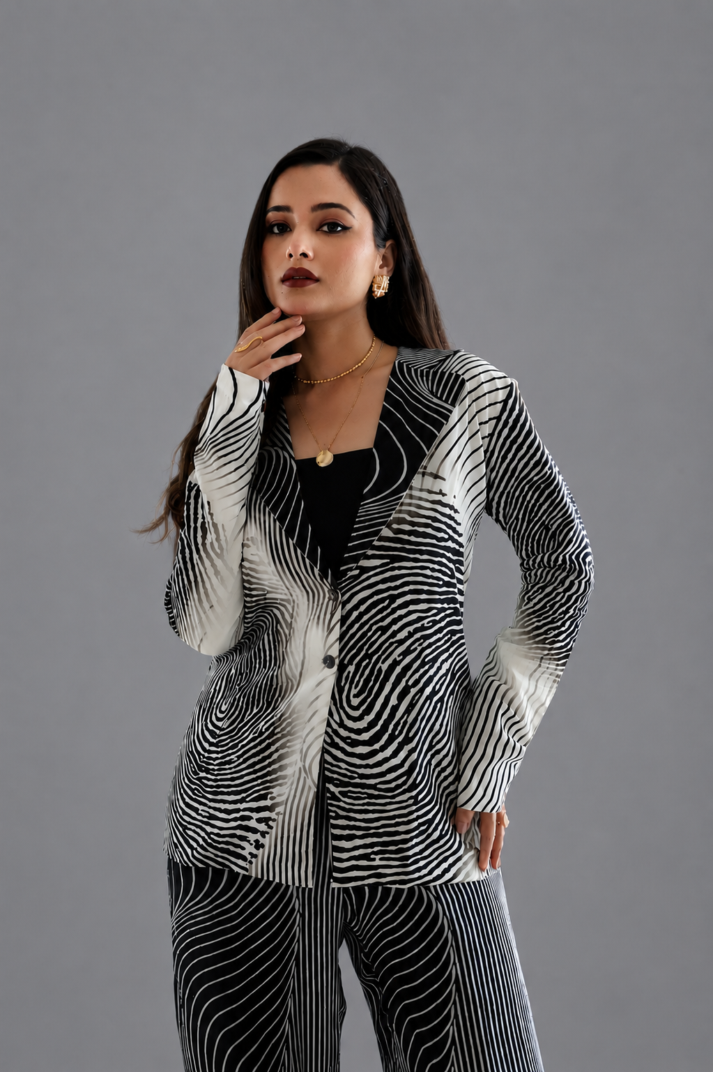 Finger Print Blazer Co-Ord Set