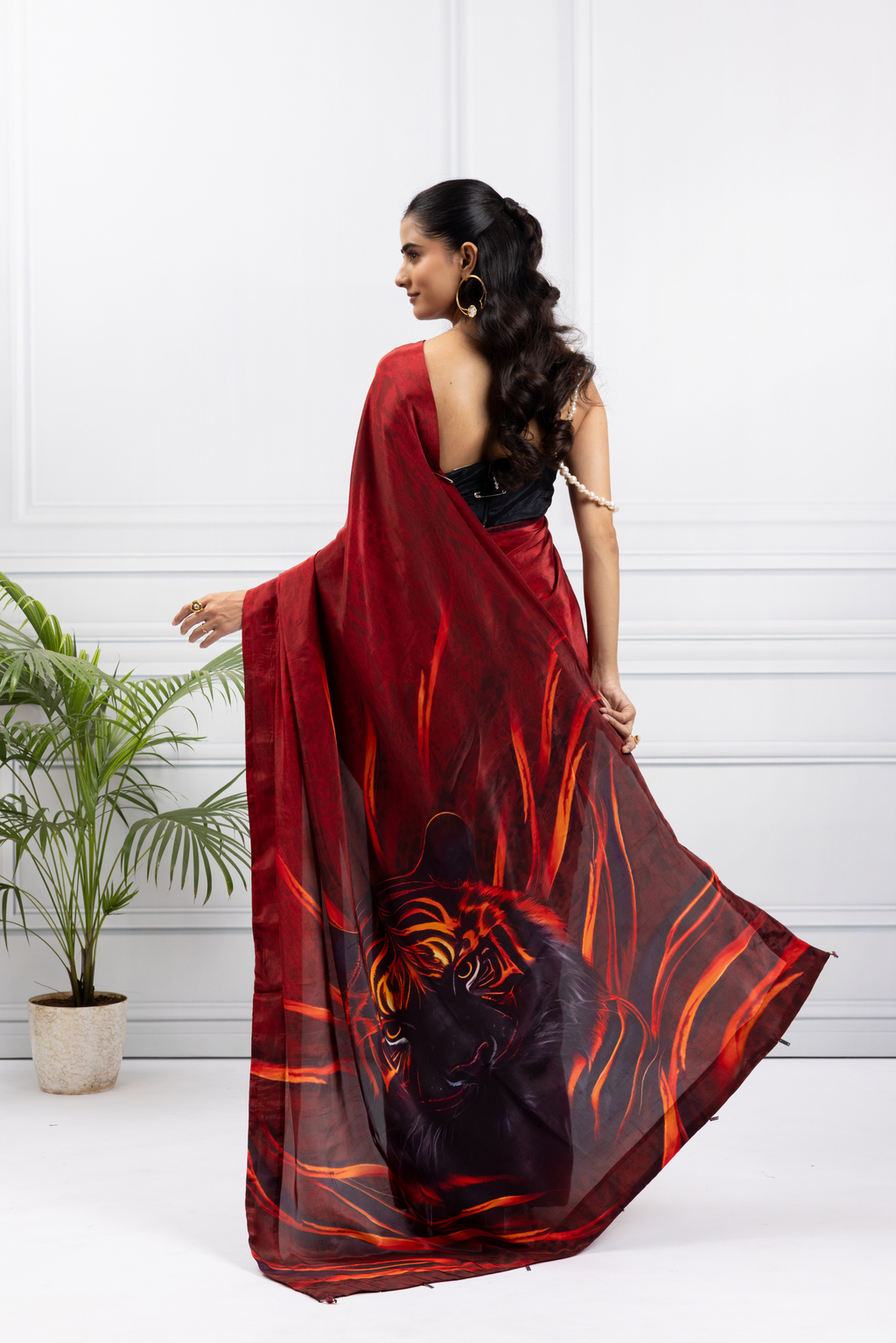 Red Roaring Tiger Club Saree