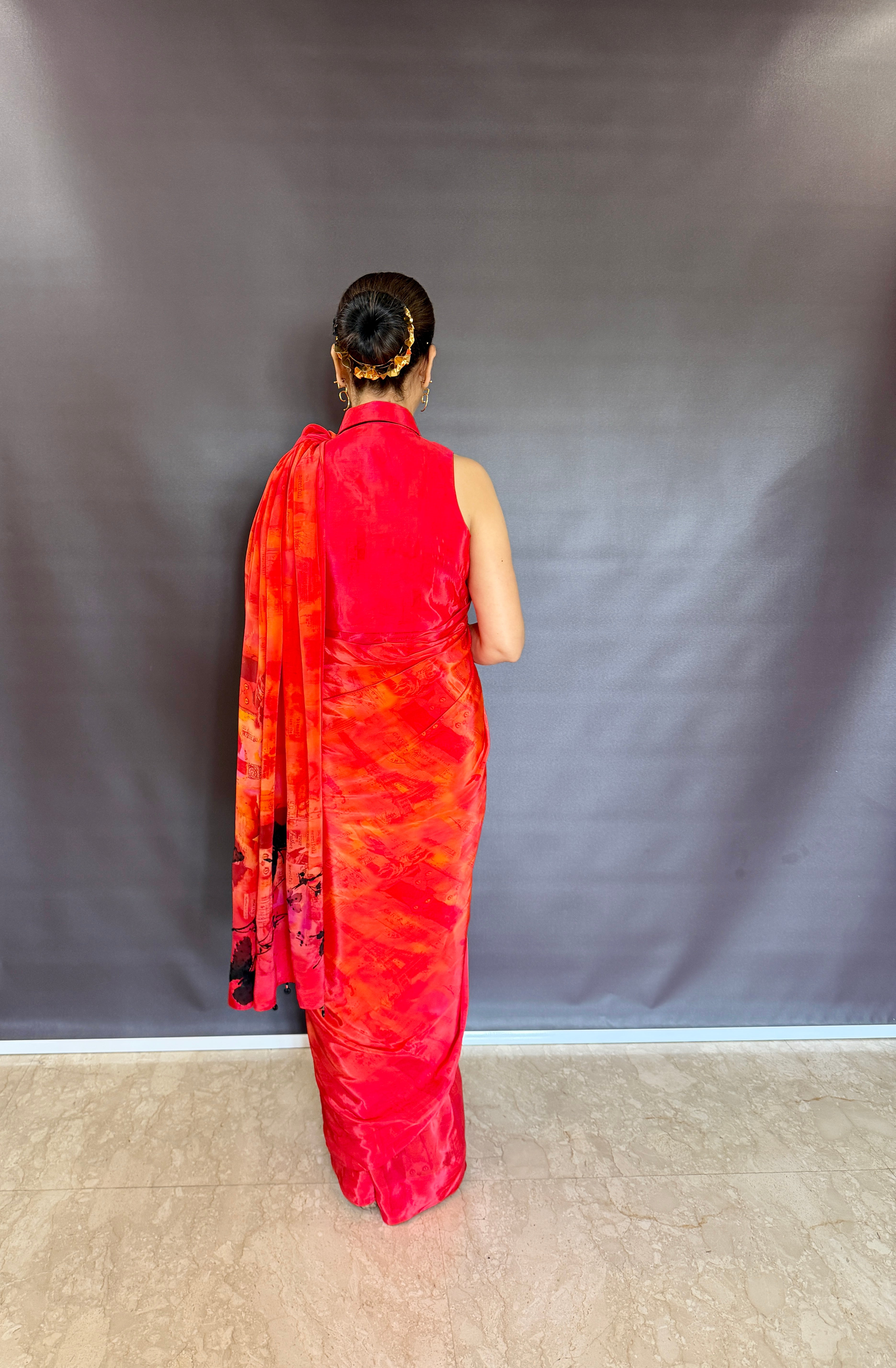 Butterfly in Paris Red Saree
