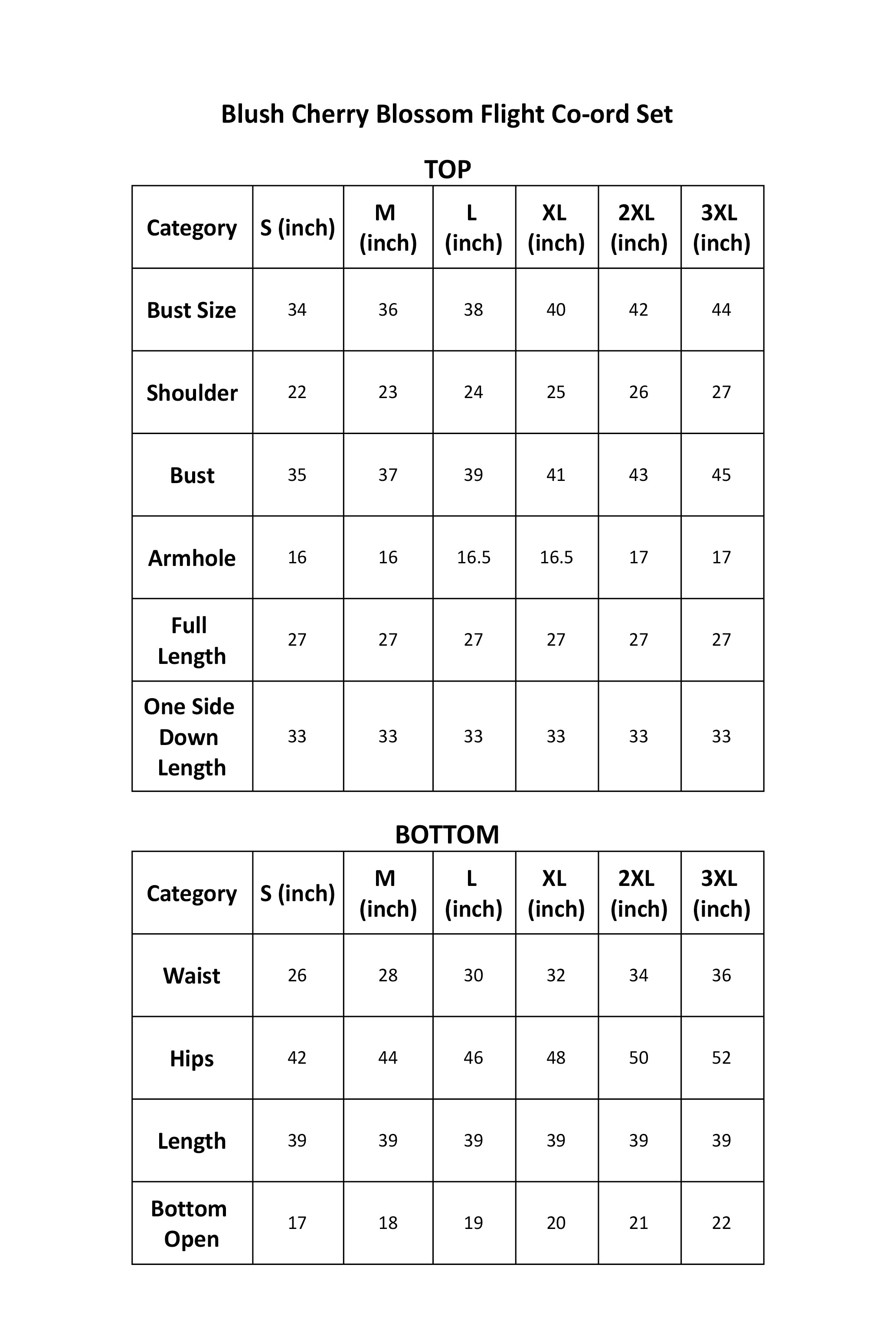 Size Guide Inches