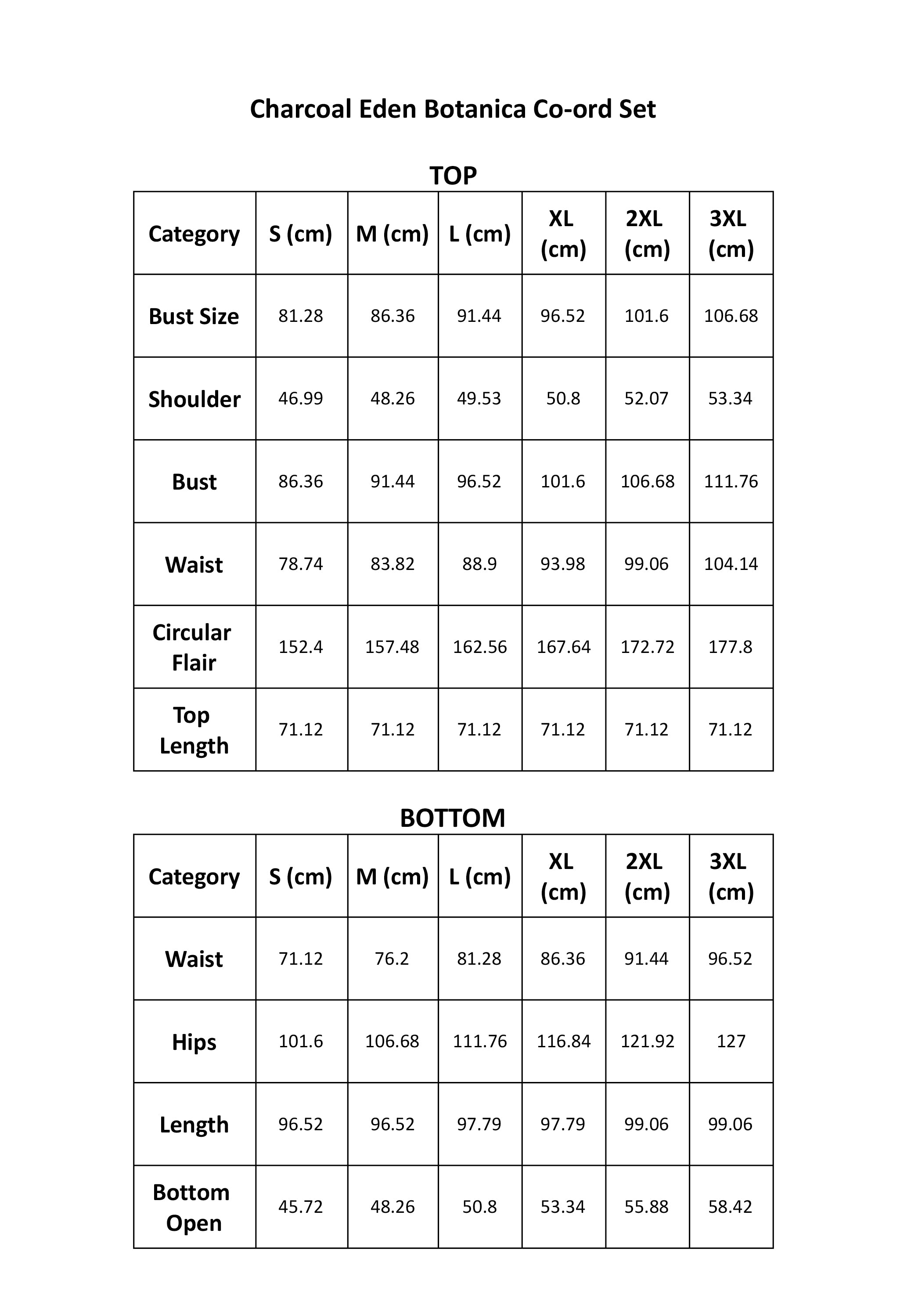 Size Chart CM