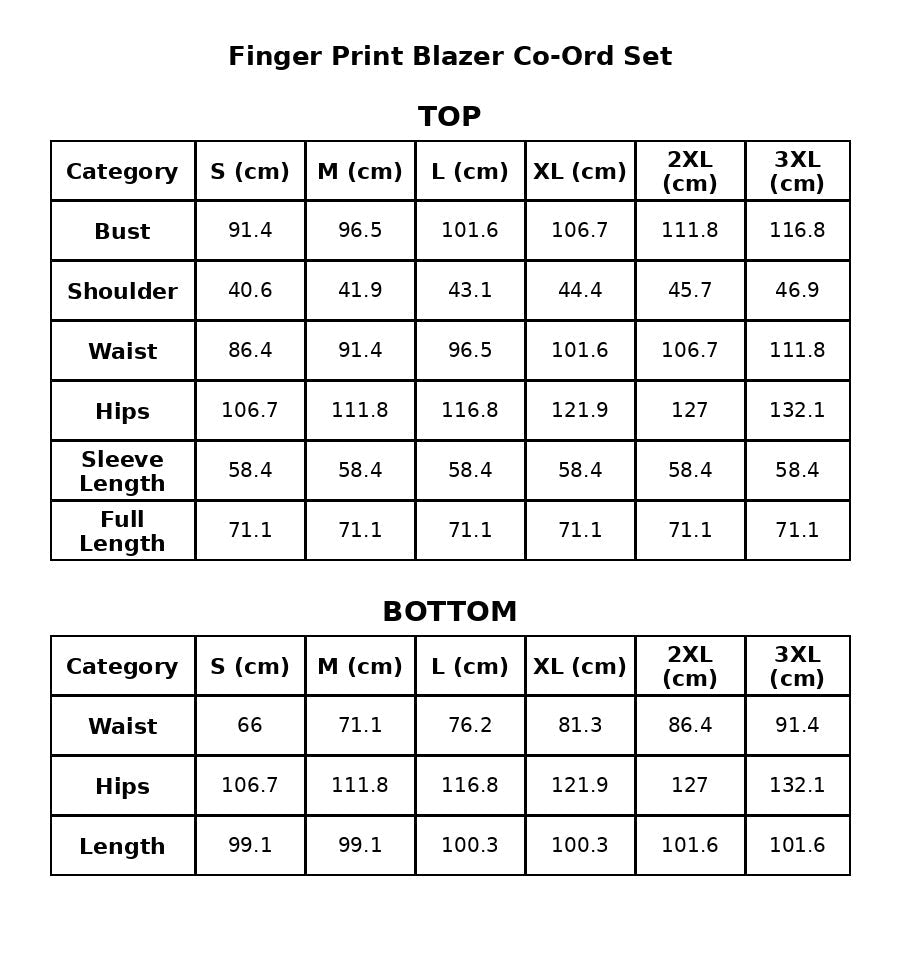 Size Chart CM