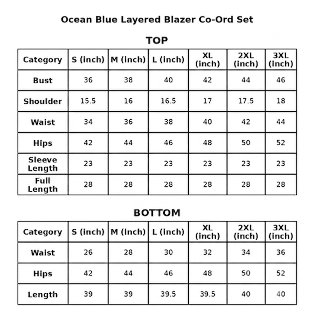 Size Guide Inches