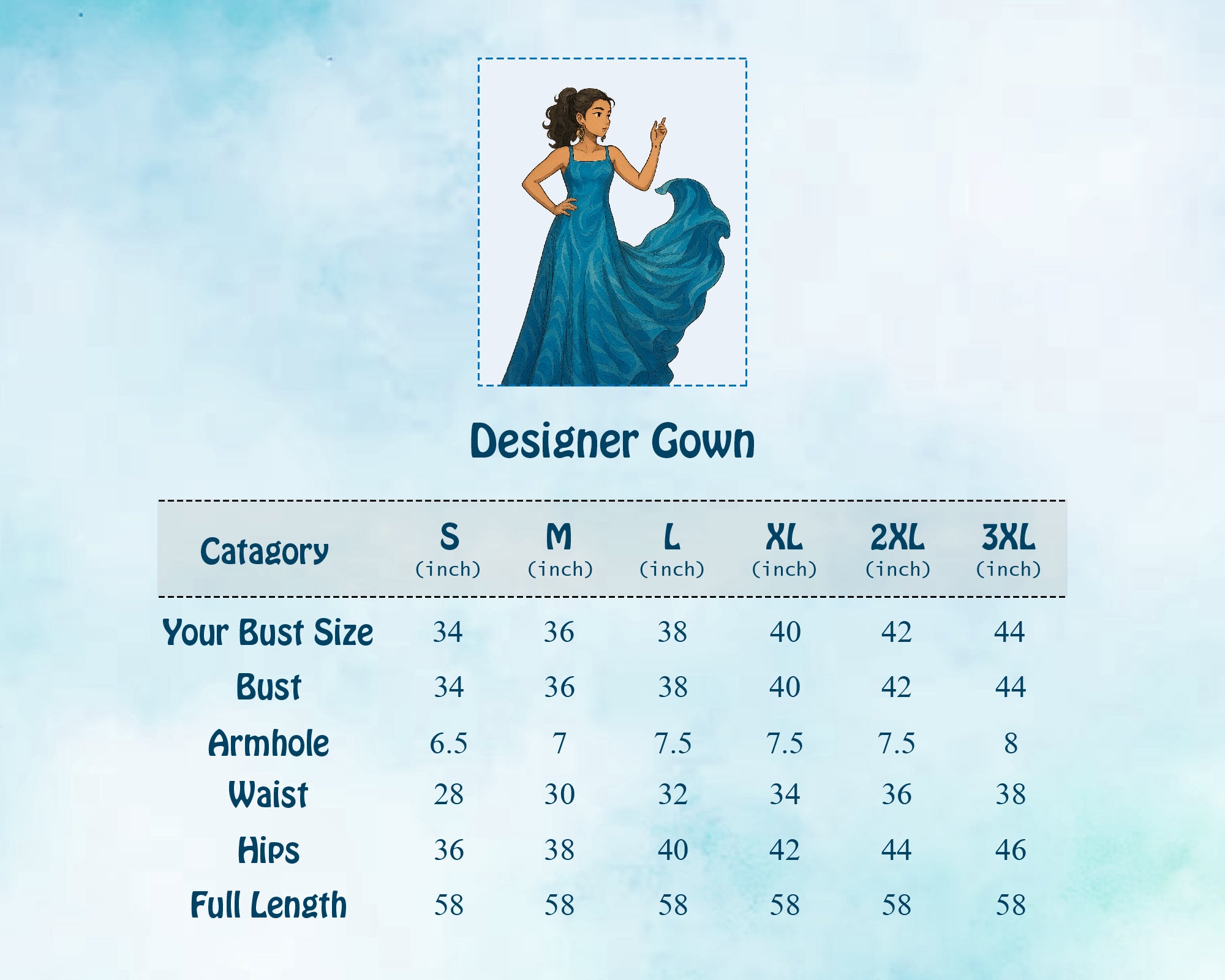 Size Guide in Inches