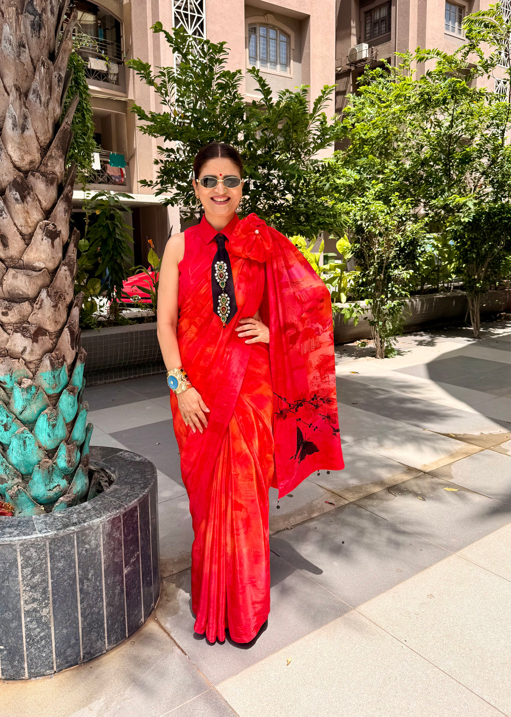 Butterfly in Paris Red Saree