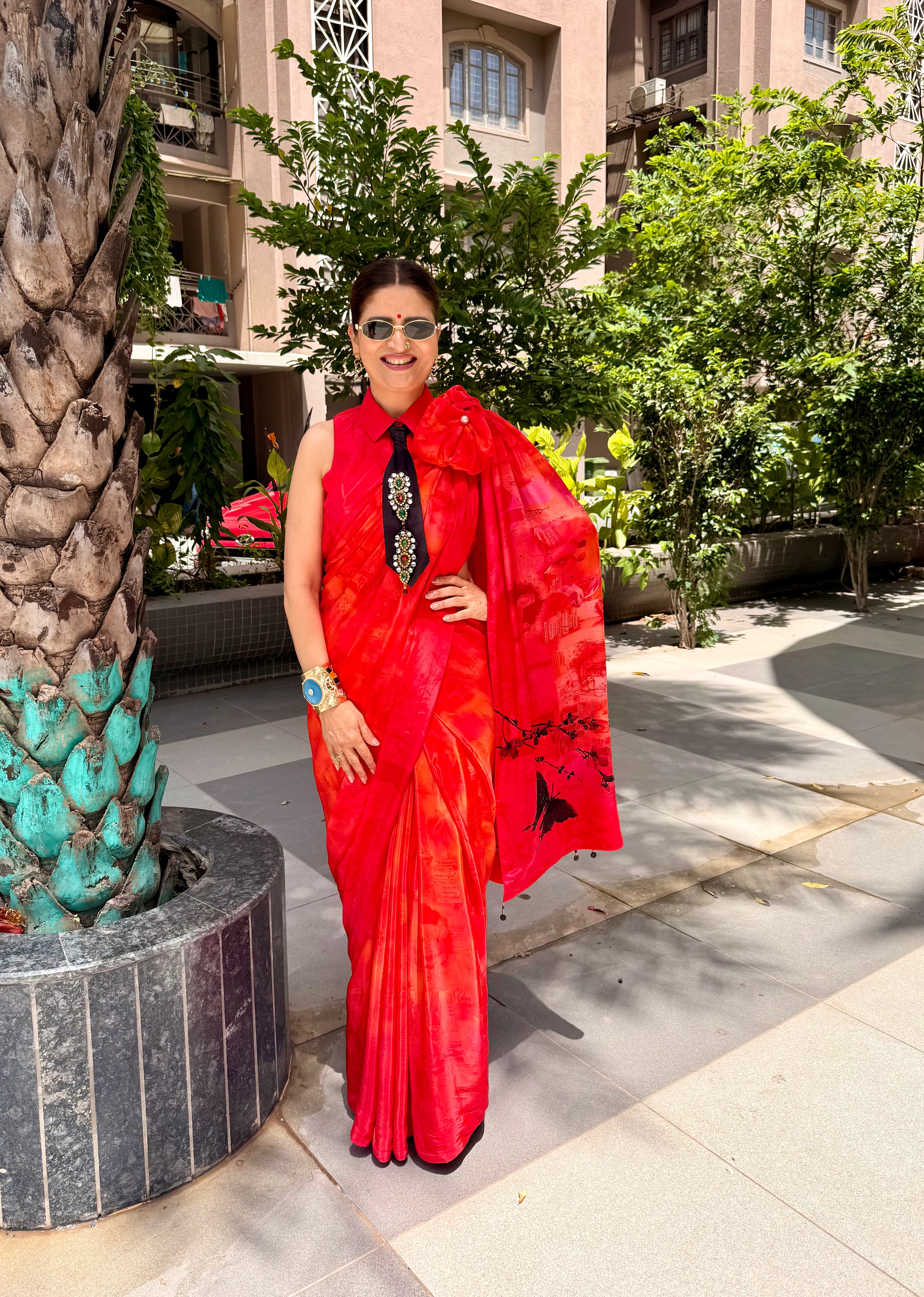 Butterfly in Paris Red Saree