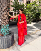 Butterfly in Paris Red Saree