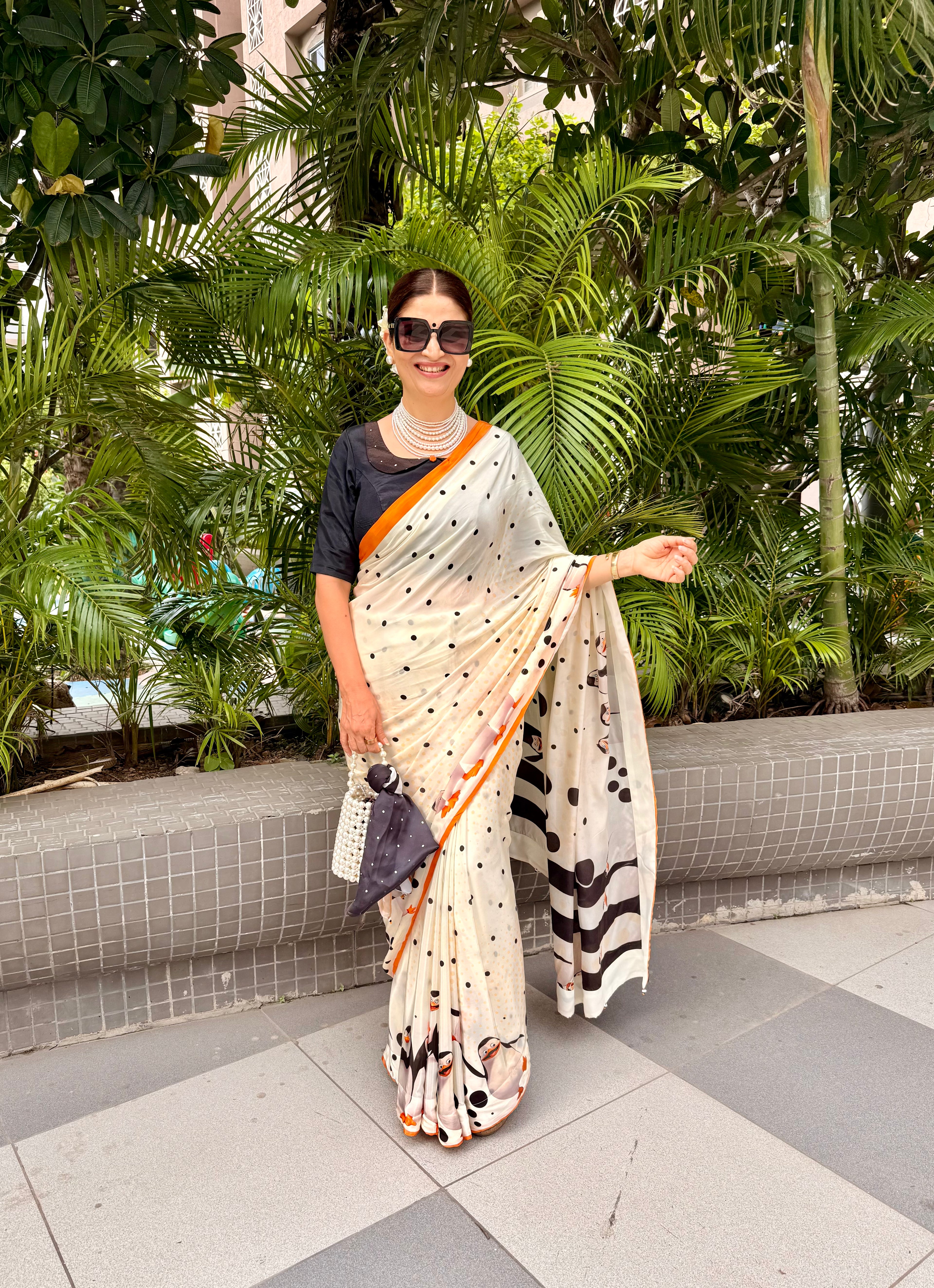 Penguin Polka Dots Saree