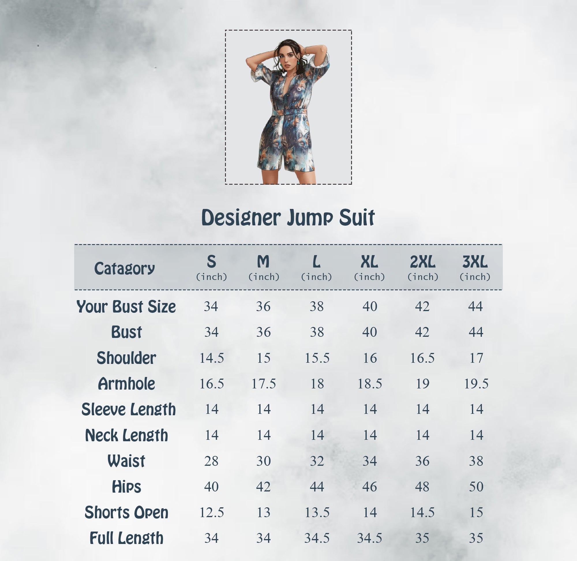 Size Guide in Inches