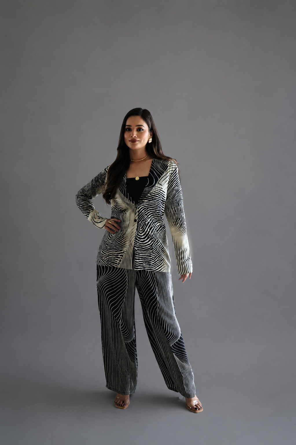 Finger Print Blazer Co-Ord Set