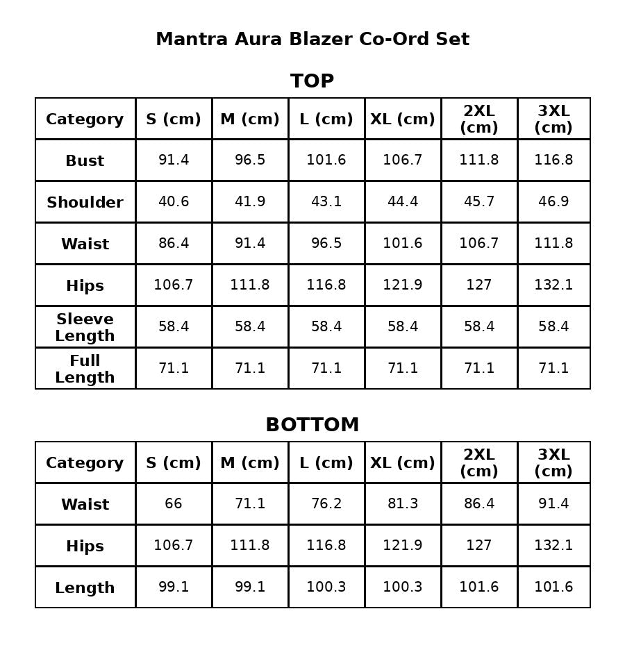 Size Chart CM