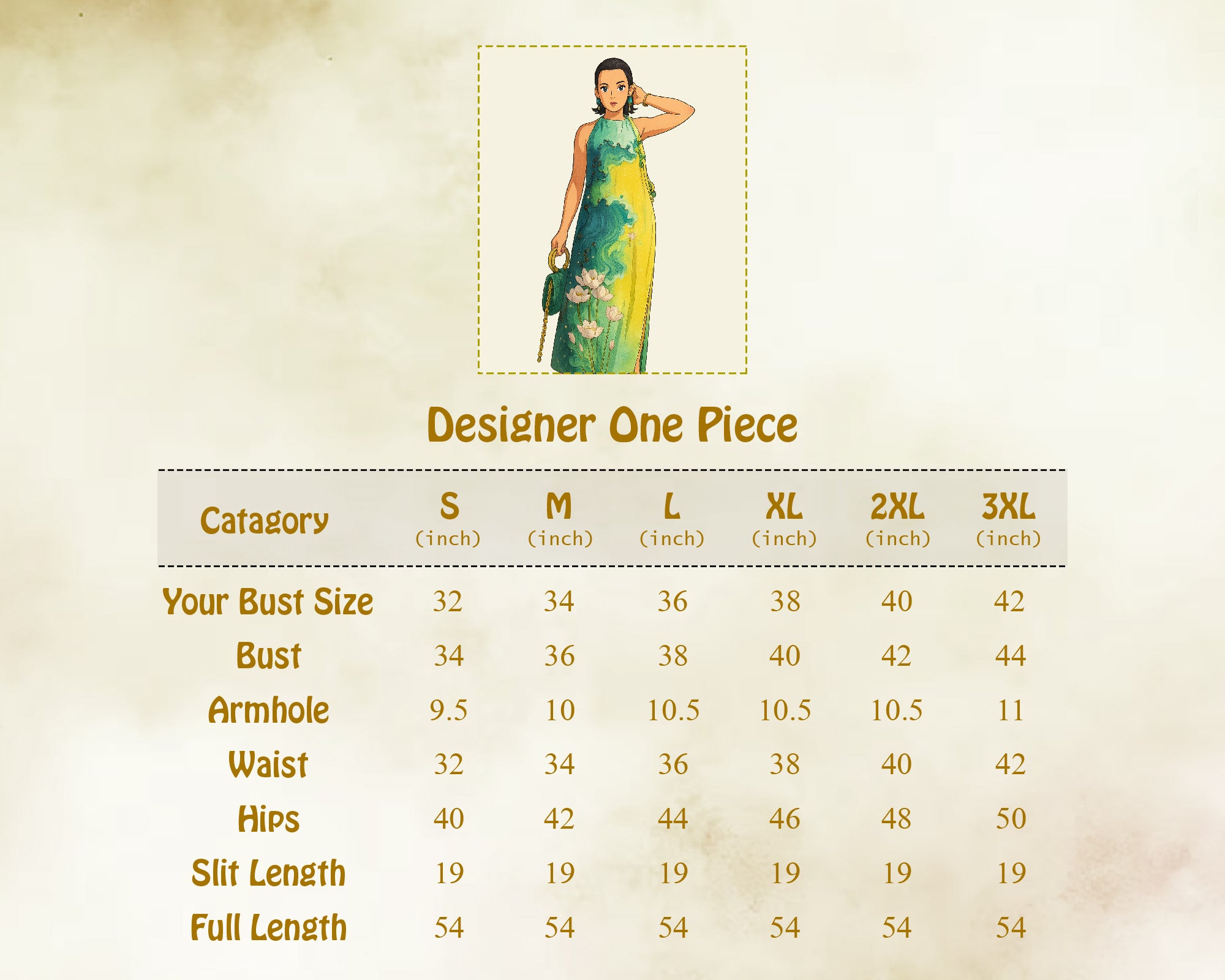 Size Guide in Inches