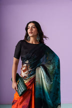 Northern Lights Aurora Floral Petals Saree