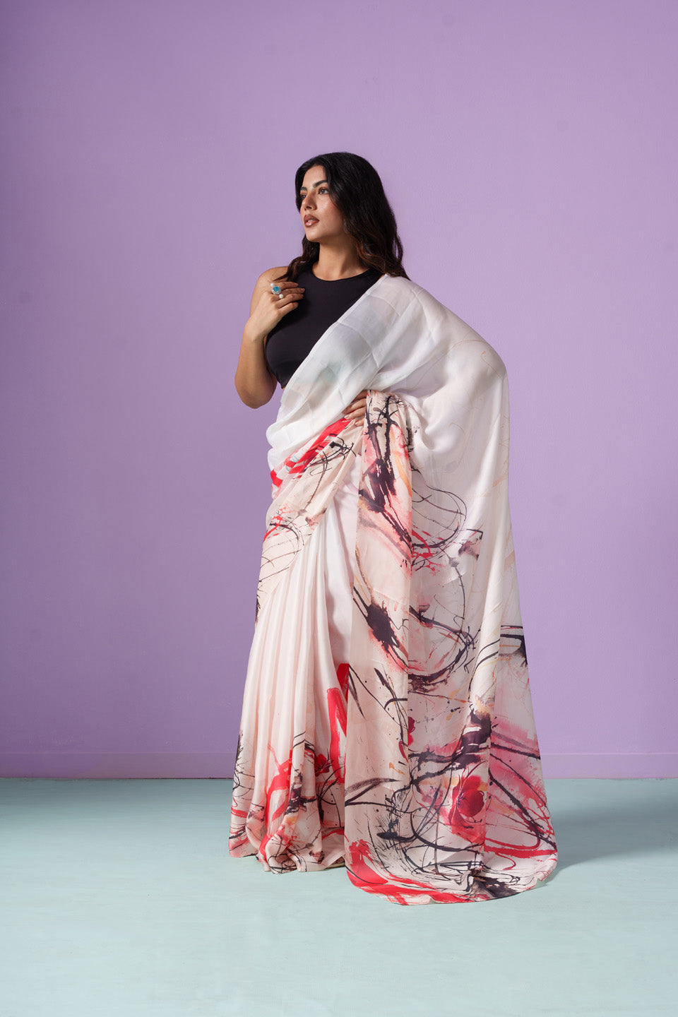 Abstract Ink Canvas Chaos Saree
