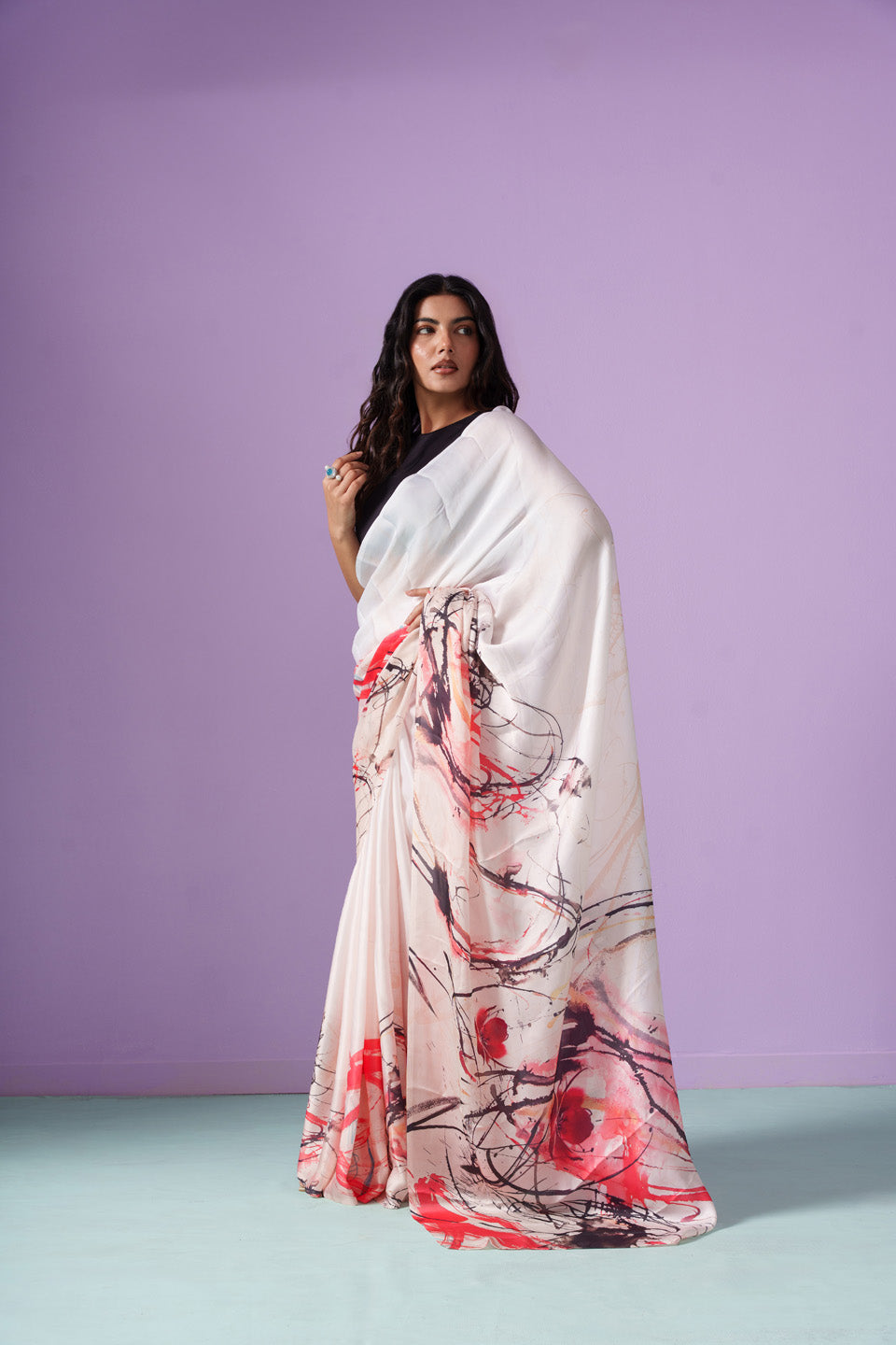 Abstract Ink Canvas Chaos Saree