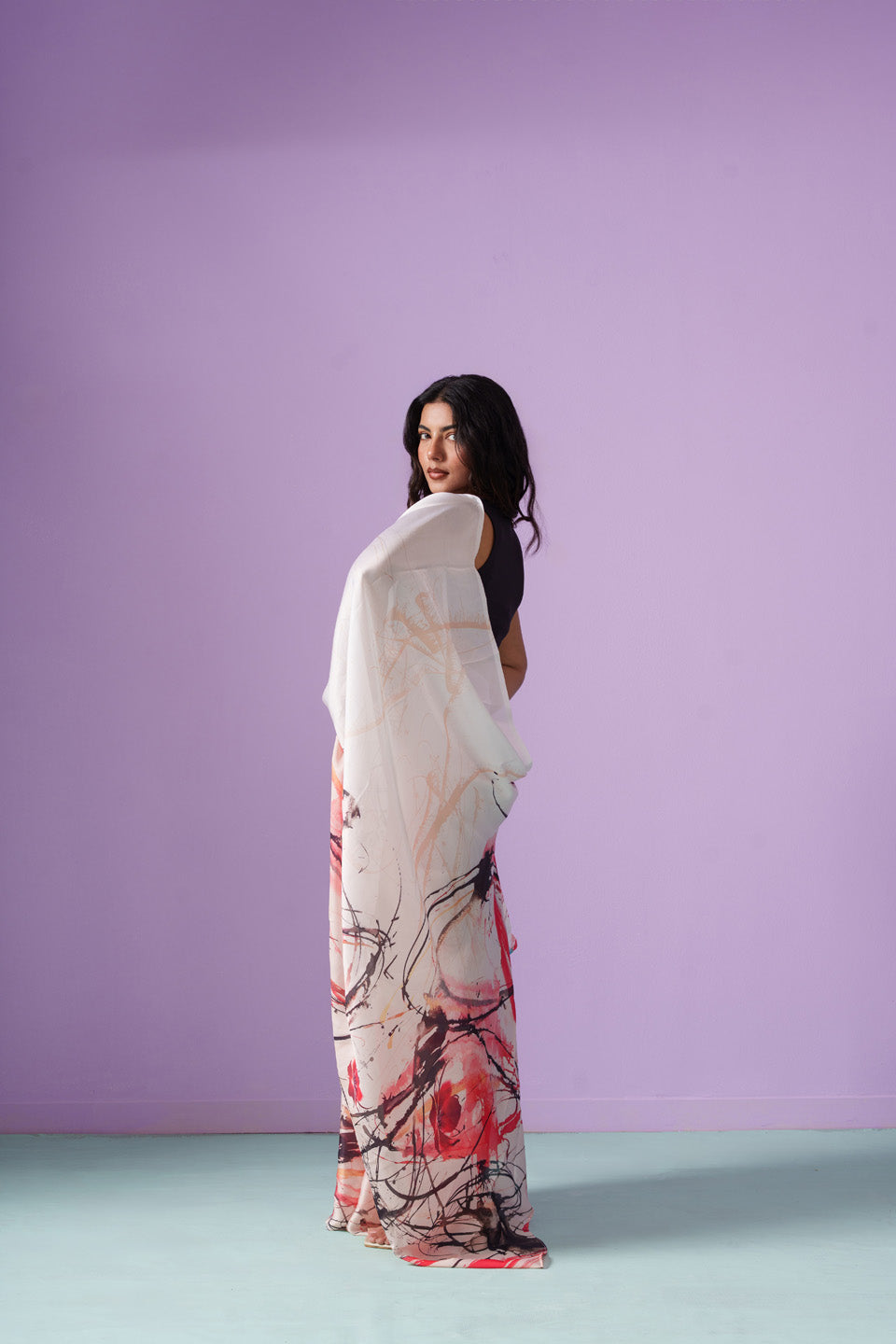 Abstract Ink Canvas Chaos Saree