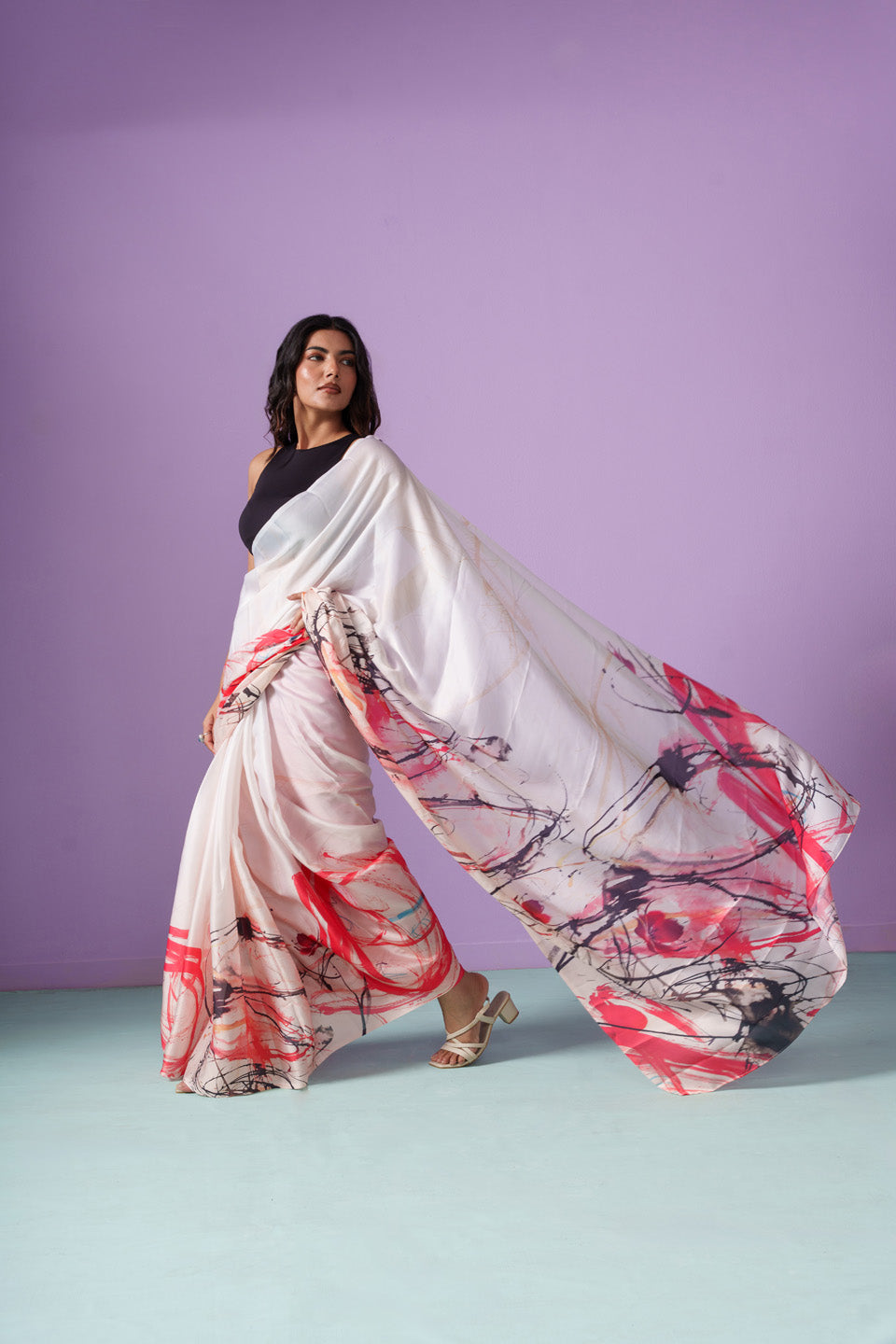 Abstract Ink Canvas Chaos Saree