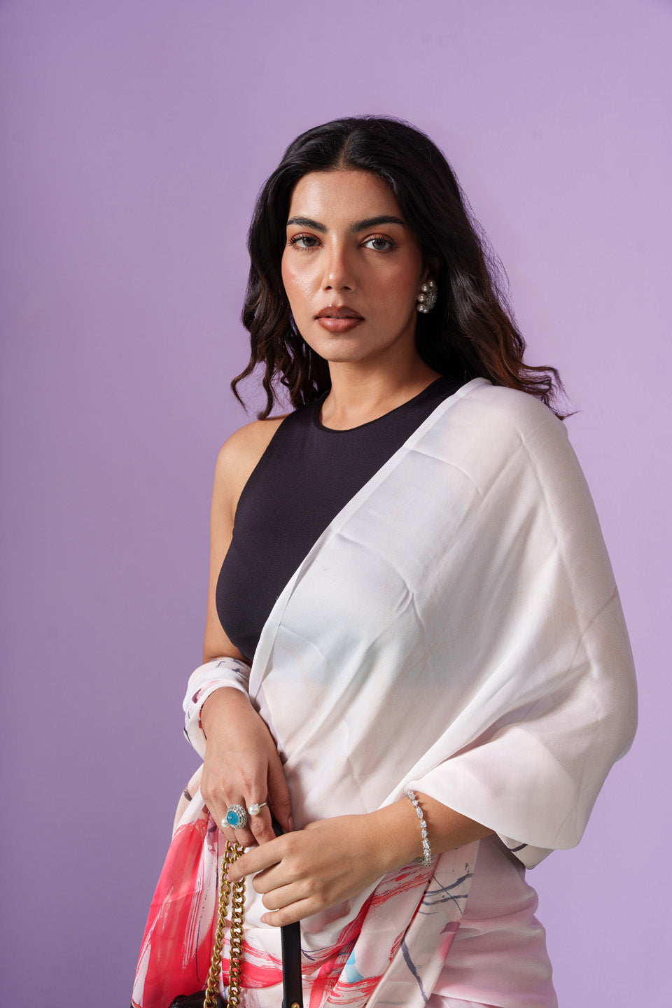 Abstract Ink Canvas Chaos Saree