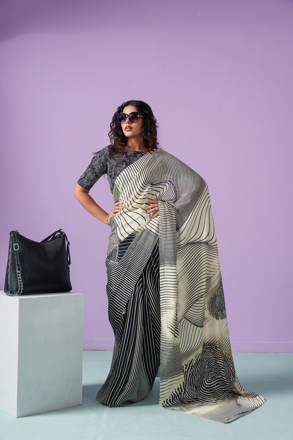Fingerprint Aura Hypnotic Waves Saree