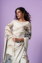 Bravery Bengal Wild White Snow Tigers Saree