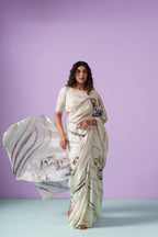Bravery Bengal Wild White Snow Tigers Saree