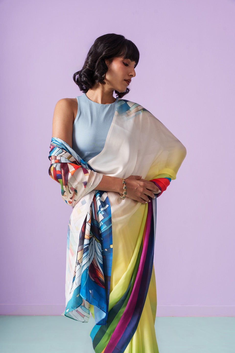 Prism Cascade Abstract Horse Saree