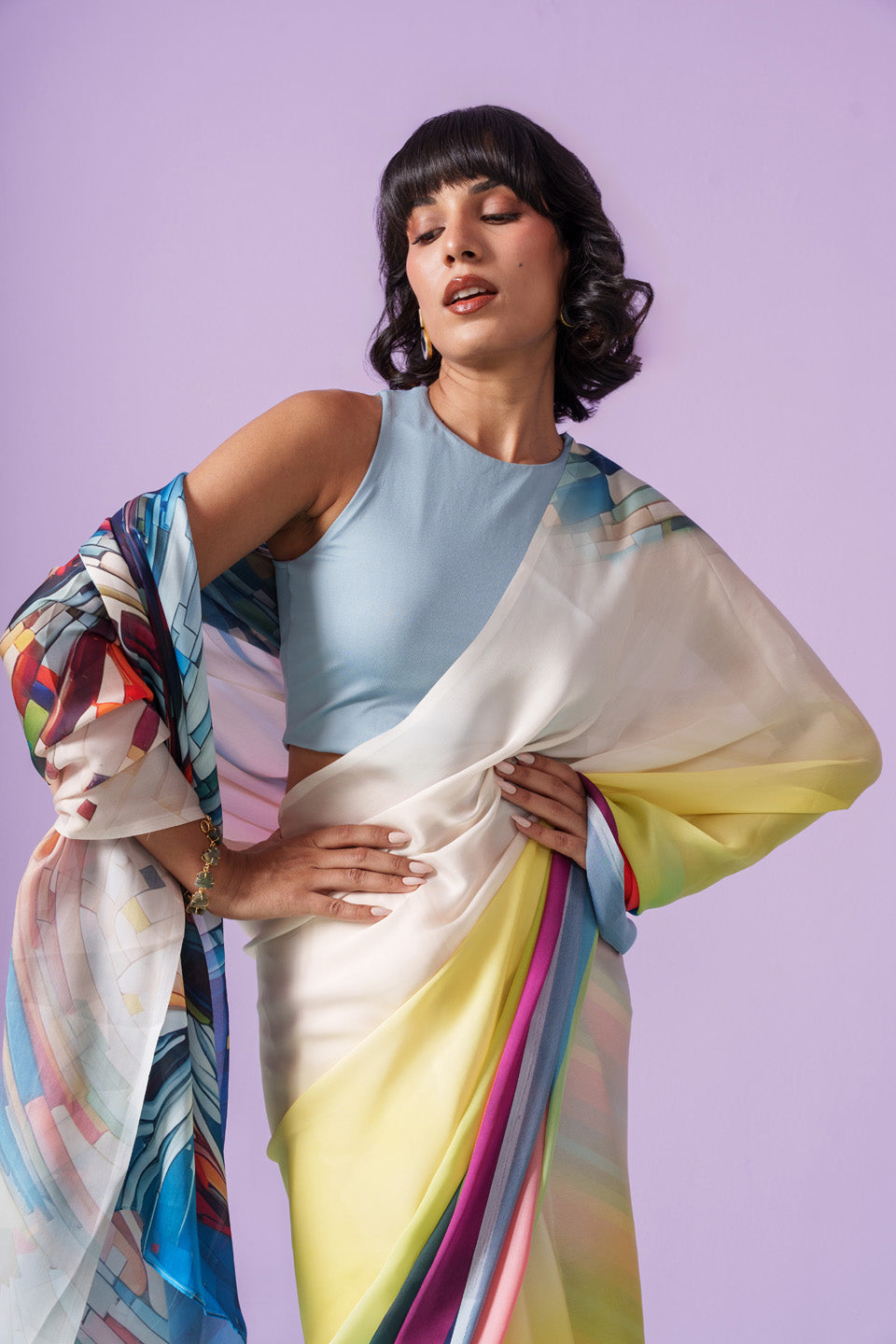 Prism Cascade Abstract Horse Saree
