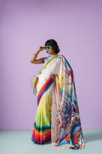 Prism Cascade Abstract Horse Saree