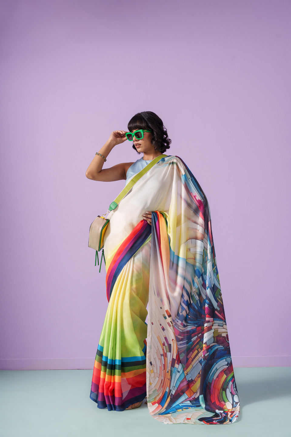 Prism Cascade Abstract Horse Saree