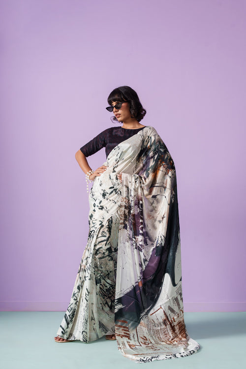 Graffiti Rebellious Elegance Letter Saree