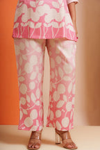 Pink floral print co-ord set in pure viscose, stylish wide-leg pants with matching top, perfect for casual or festive wear