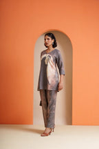 Women's viscose co-ord set with abstract print, perfect for parties and festive occasions
