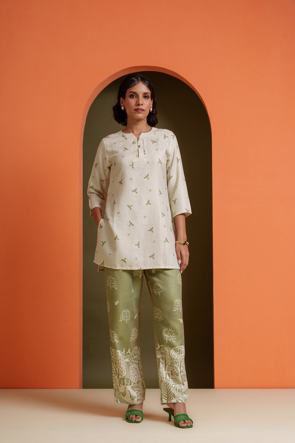 Pistachio Tropical Birdy Safari Co-ord Set